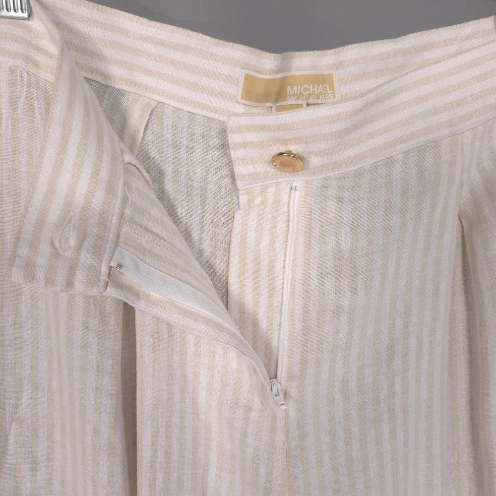MICHAEL KORS Women 10 New Pants Pleated Wide Leg Linen Blend Sandshell Trousers